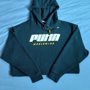 PUMA Womens Green Hoodie Crop-Top Sweater
